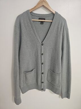 Black Brown Men's Light Blue V-Neck Button Cardigan Lamb's Wool Blend Size L